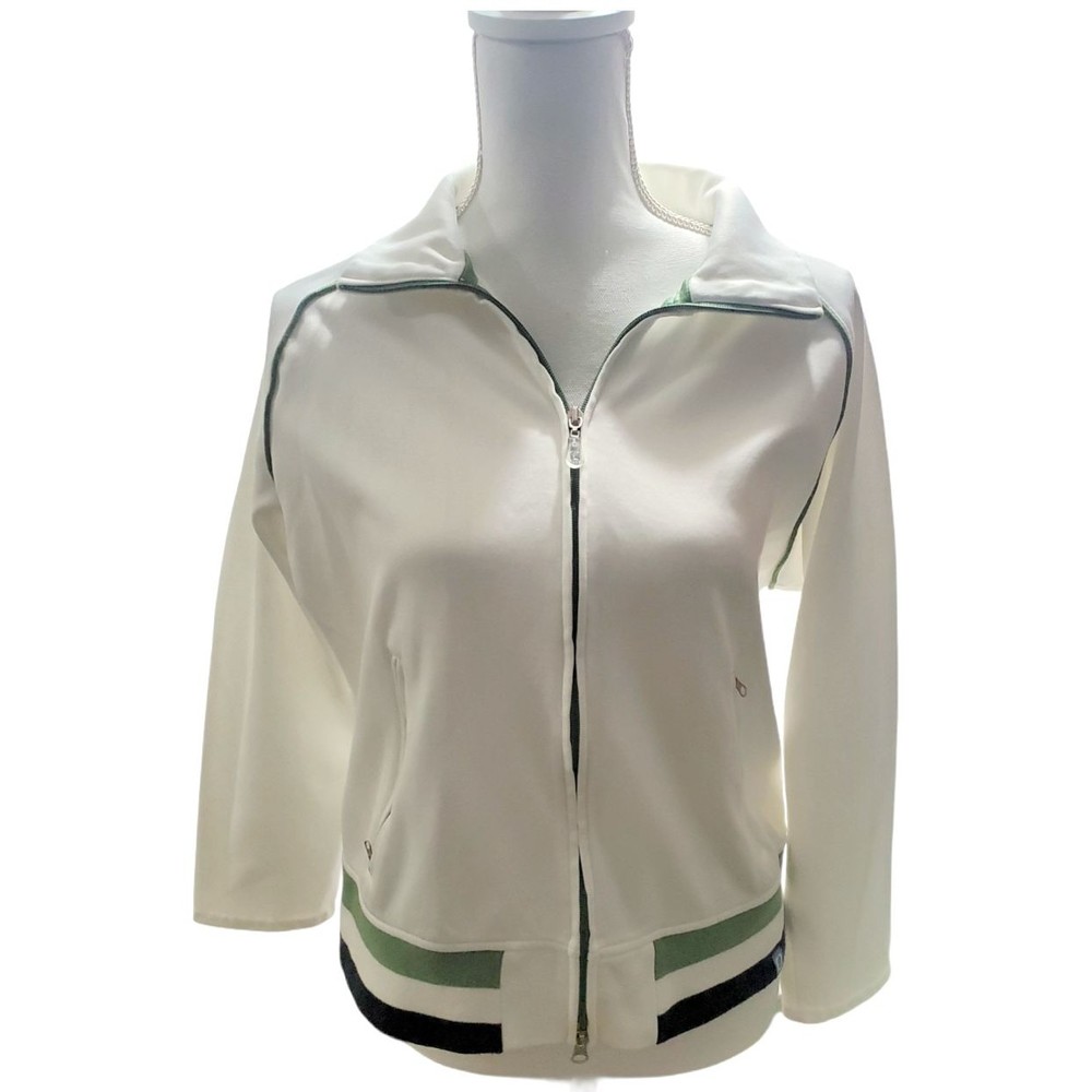 FUDA Track/Warm Up Jacket Full Zip White w/ Green Black Accent Women's Large